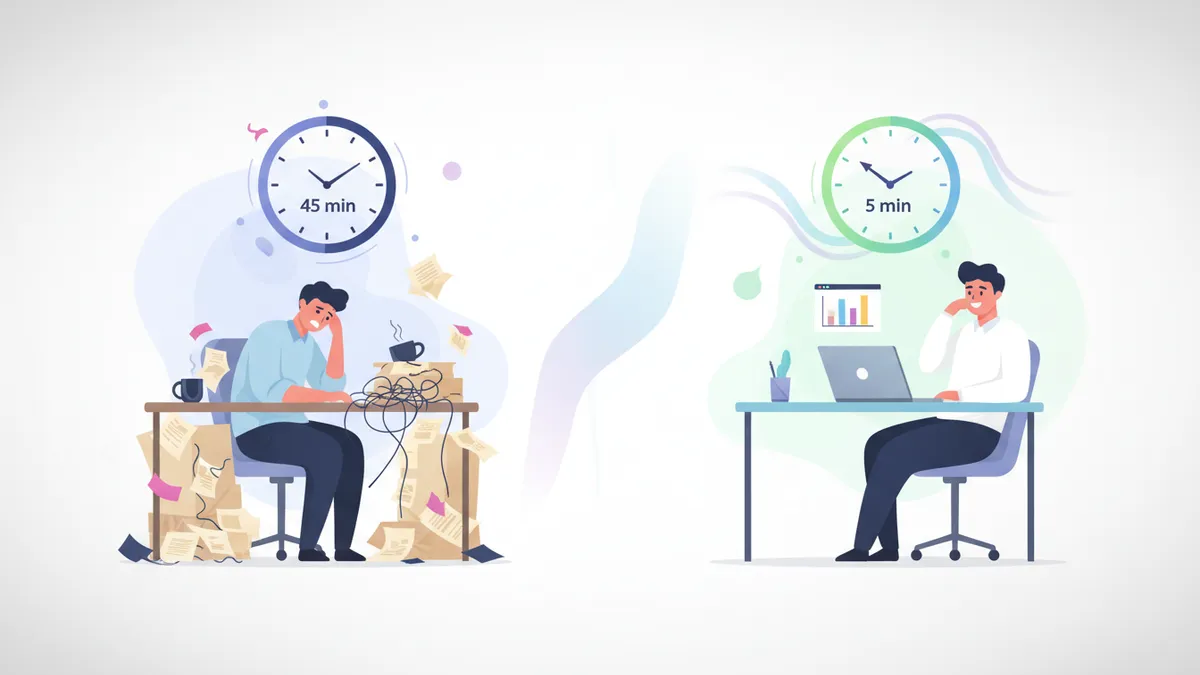 Before and after using an AI caption generator: 45 minutes of stressed writing vs 5 minutes of editing.