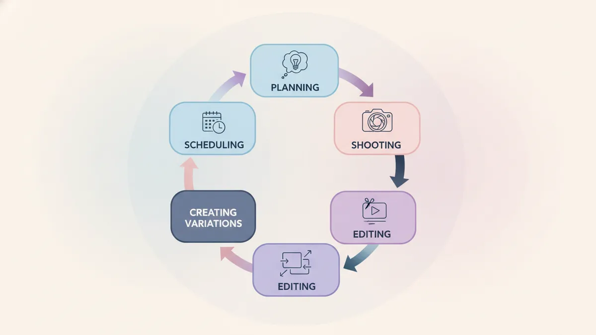 Infographic showing the steps for batching product content creation.