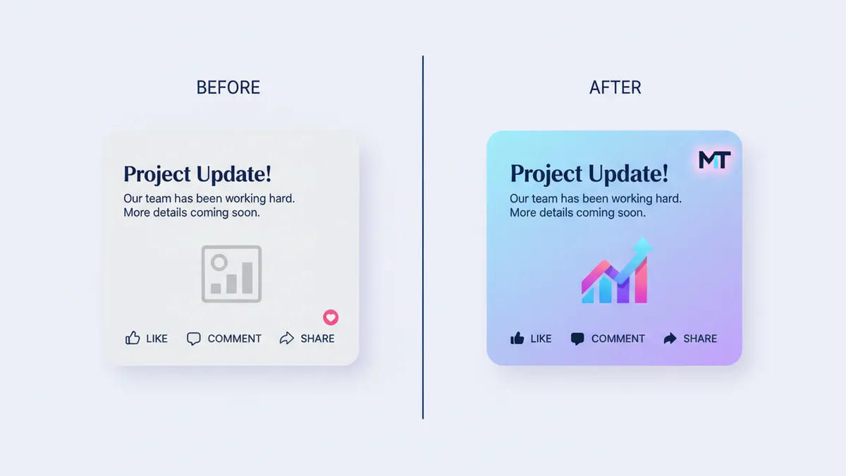 Before and after of a social media post with and without Brand Kit applied.
