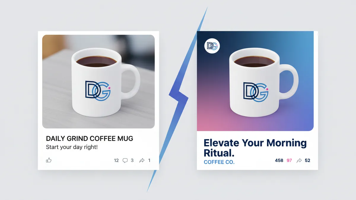 Comparison of a generic social media post versus a branded social media post.