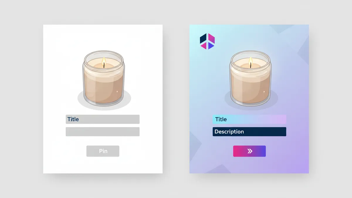 Before and after of a Pinterest pin with and without a brand kit applied.
