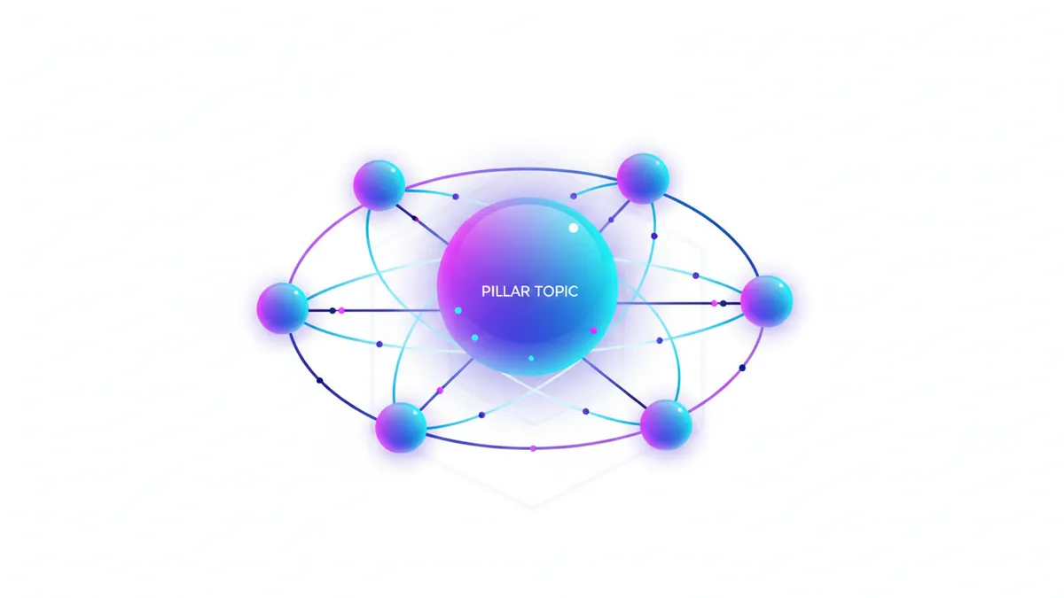 A hub and spoke diagram showing a central topic connected to related subtopics.