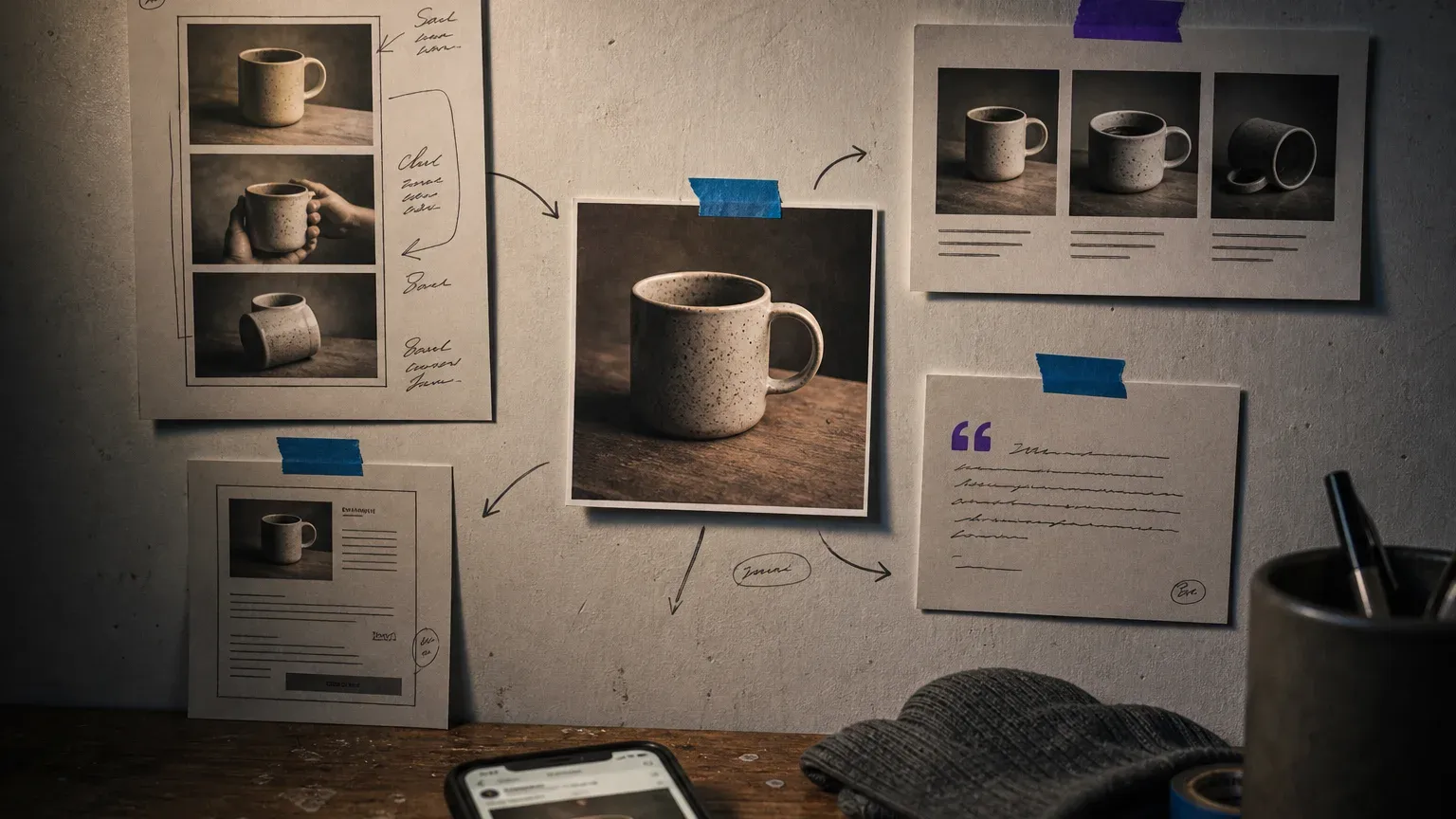One Shopify product photo repurposed into video, carousel, review, and email content formats