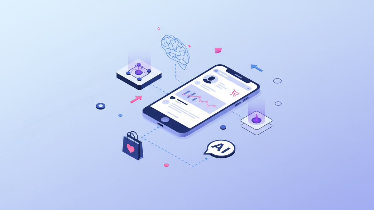 AI social media content for Shopify stores showing Brand Kit automation with logo, colors and AI-generated product captions