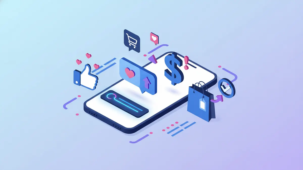 A social media post mockup showing a product caption with highlighted conversion elements