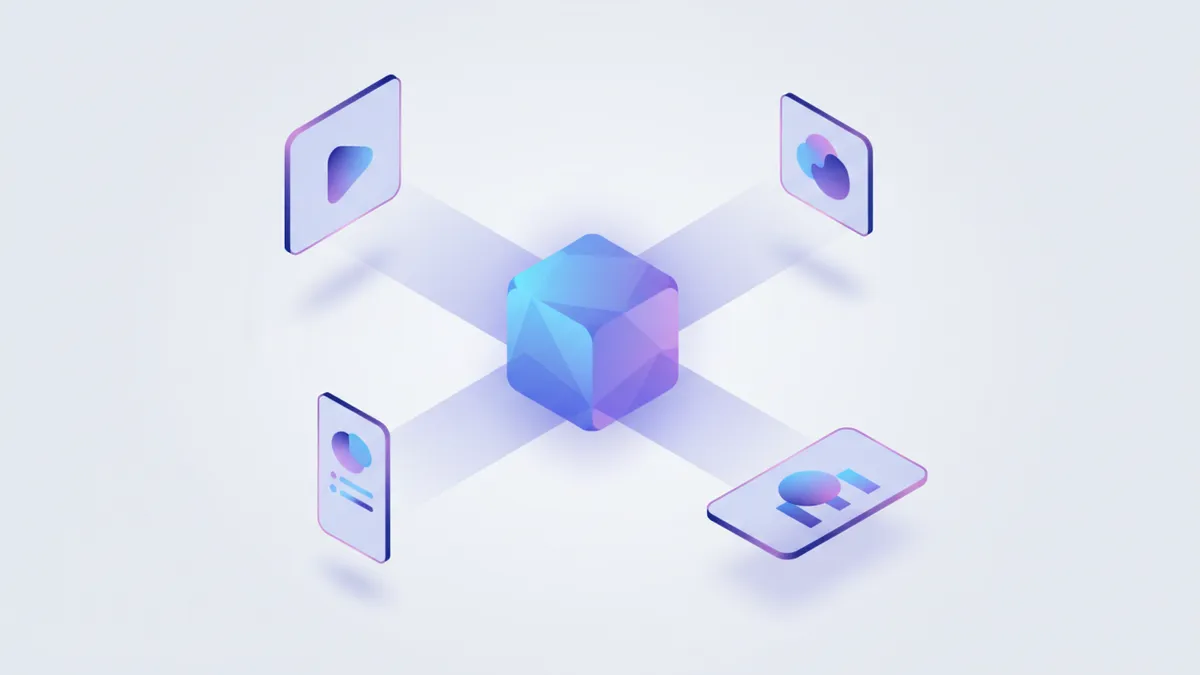 Illustration of one central piece of content branching out into multiple formats for different social platforms.