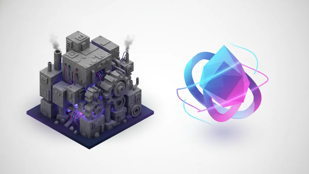 Illustration comparing heavy, complex enterprise software with sleek, modern agile software.