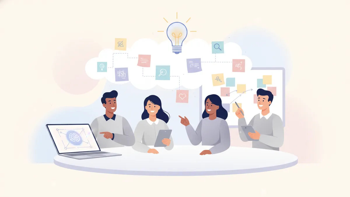 Illustration of the ideation phase in content creation with a brainstorming session.