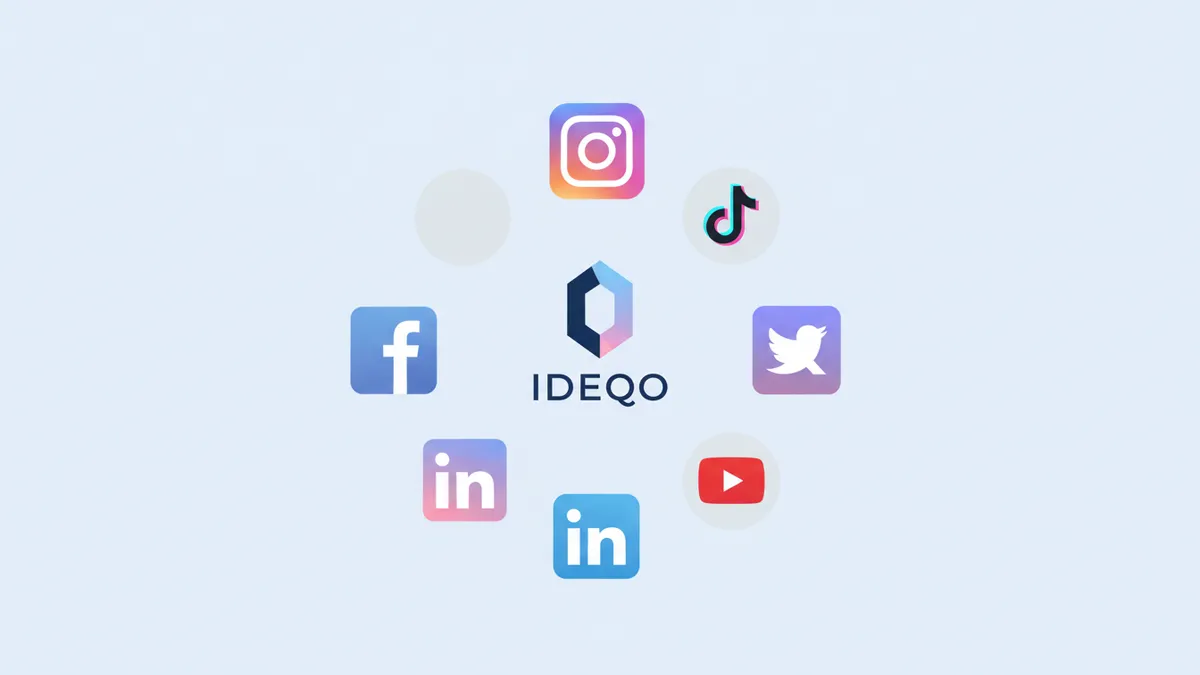 IDEQO logo surrounded by the logos of other social media platforms.