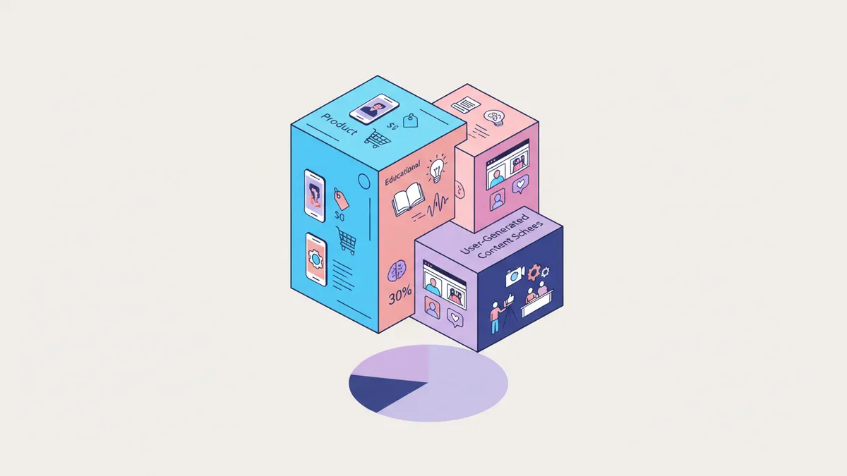 Isometric illustration of Instagram content mix for e-commerce.