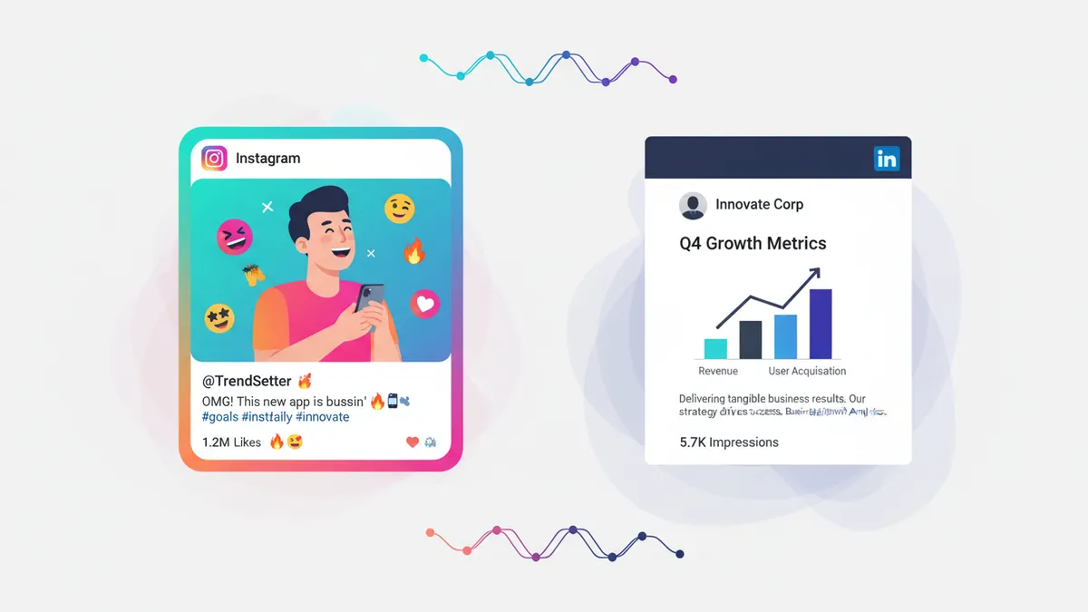 Instagram post vs LinkedIn post: different styles for different audiences.