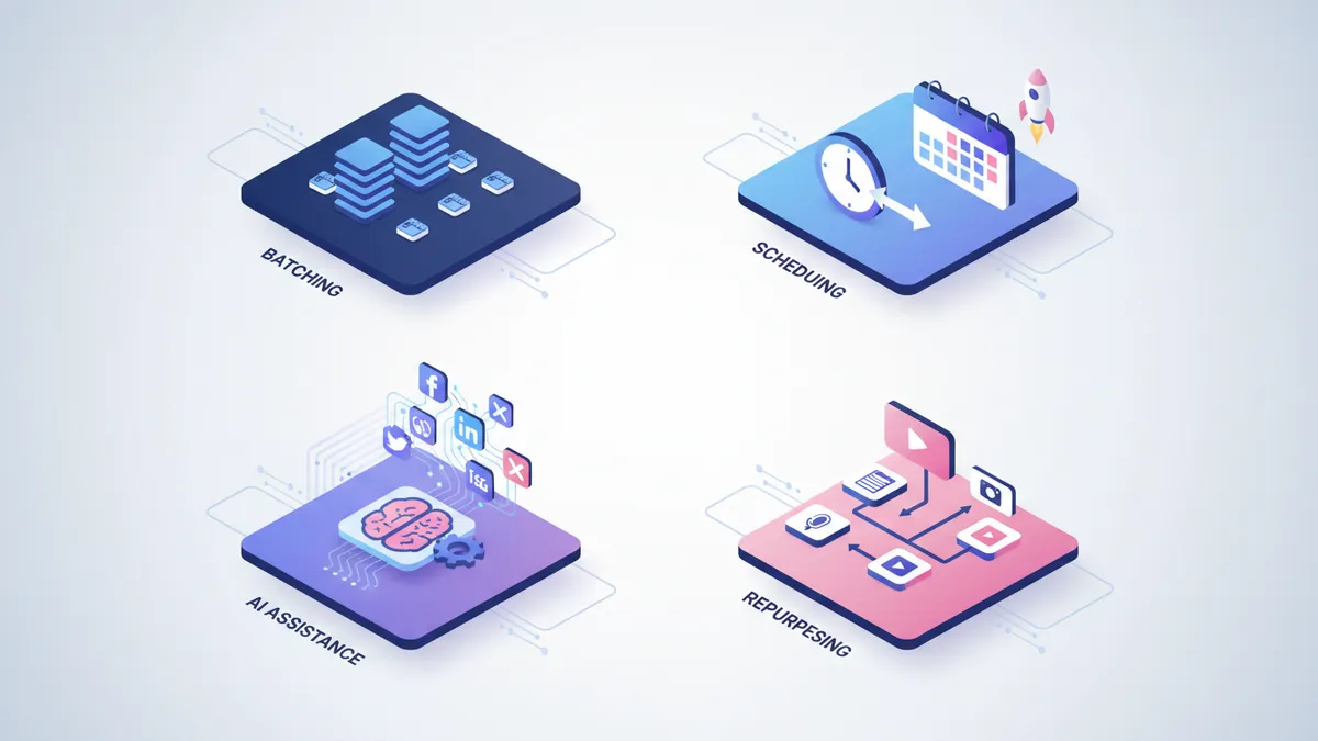 Illustration depicting strategies to maintain social media posting frequency.
