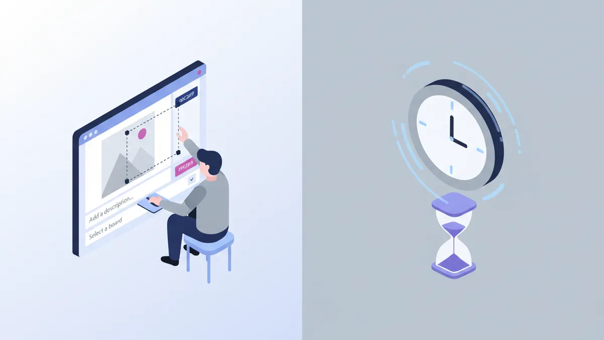 Illustration comparing manual Pinterest posting to wasted time.