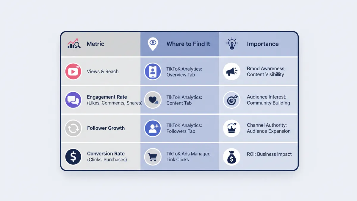 Table graphic listing key metrics for measuring TikTok success.