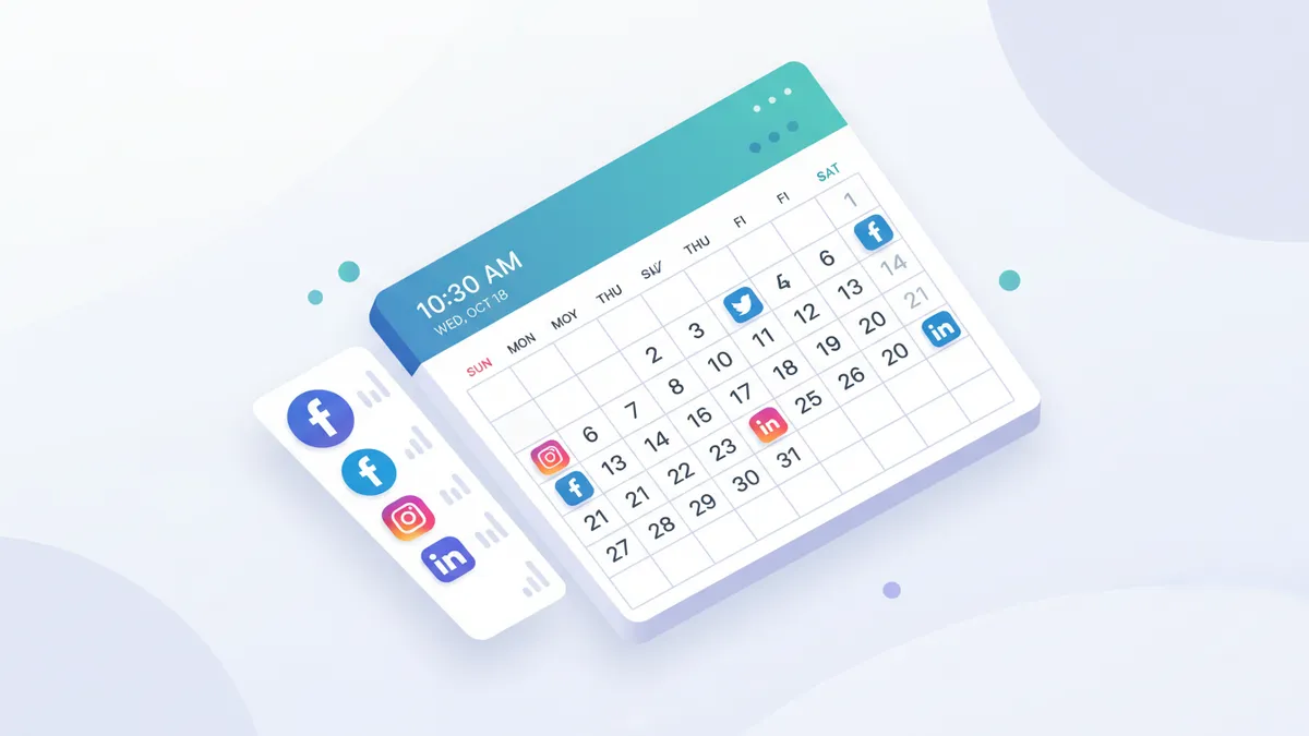 Illustration of a social media scheduler across multiple platforms.