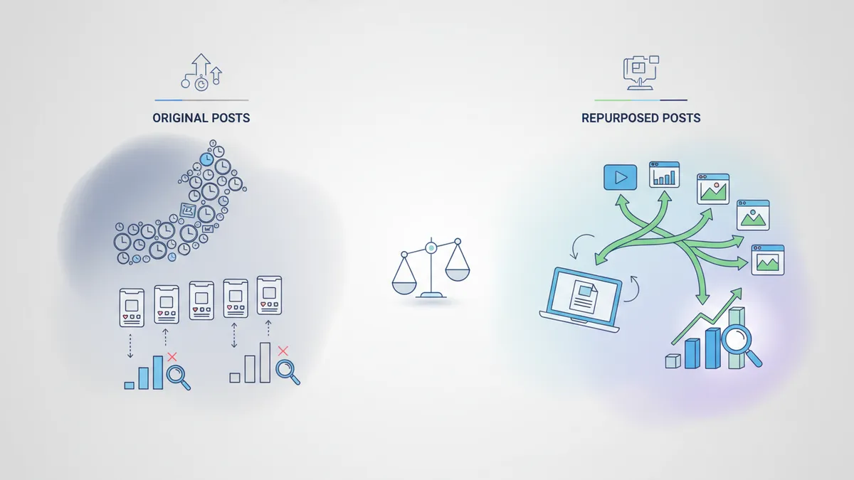 Infographic comparing the effort and results of original vs. repurposed content.