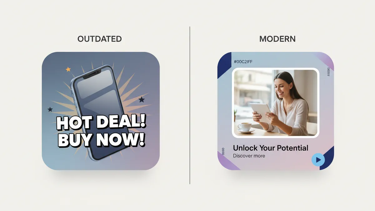 Outdated vs modern social media design styles.
