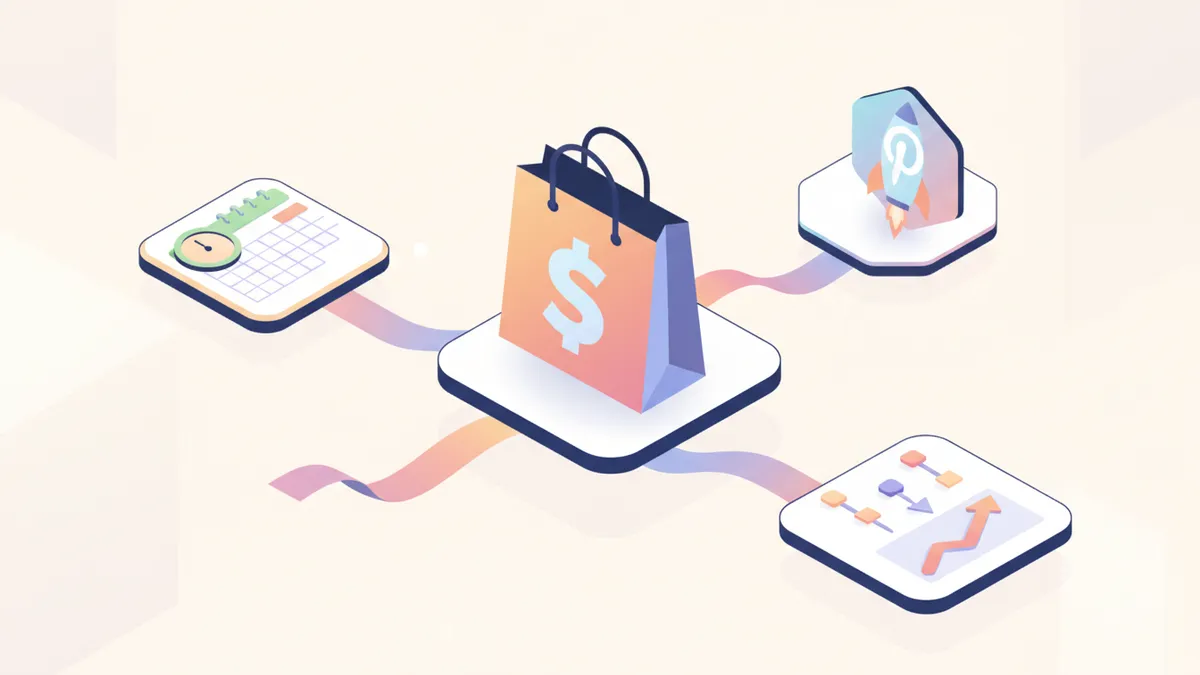 Overview of Pinterest scheduler options for Shopify stores showing key categories: catalog sync, Brand Kit, and platform coverage.