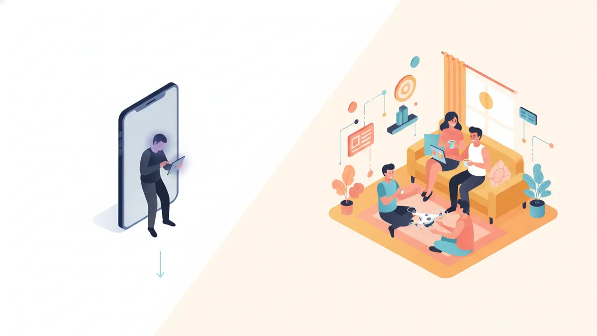 Illustration contrasting traditional product photography with engaging lifestyle content.