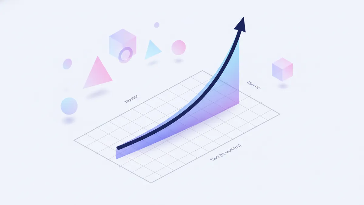 Line graph showing exponential organic traffic growth after an initial flat period.