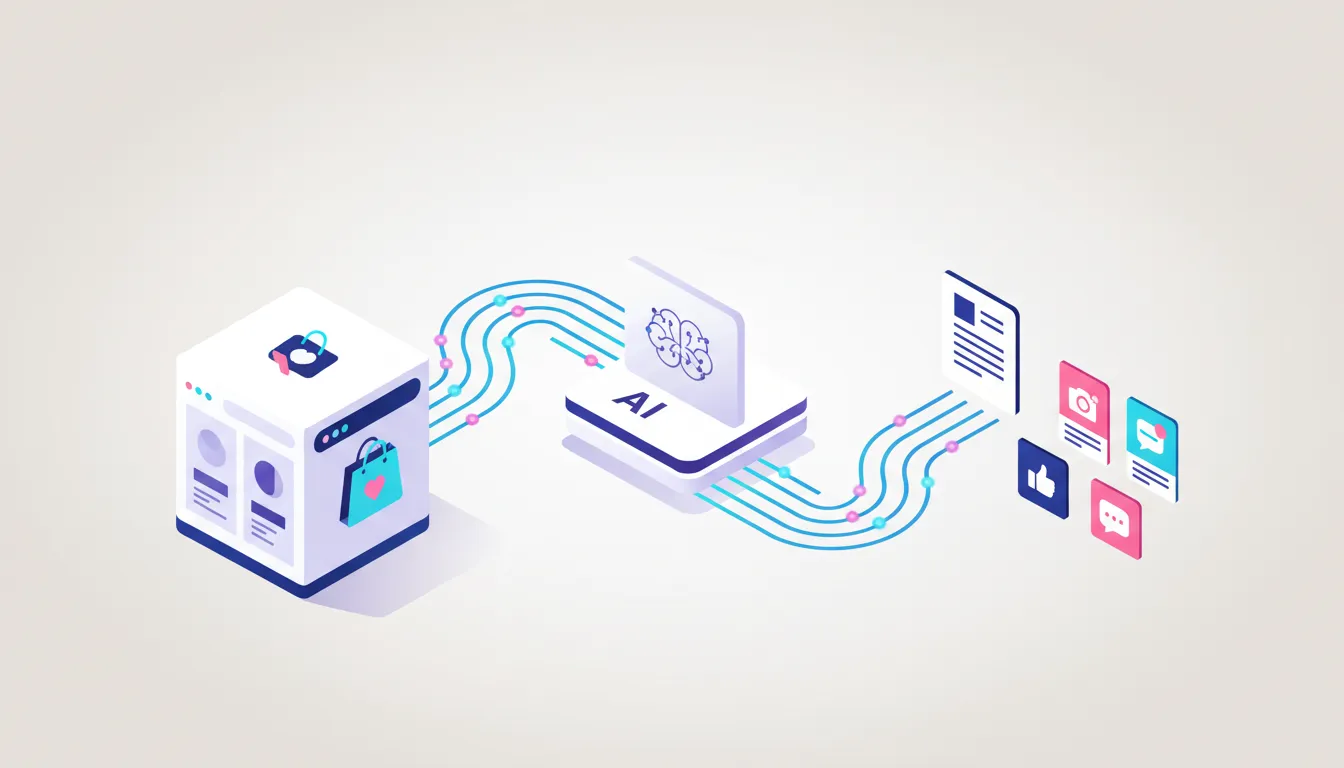 Data flow between Shopify store and IDEQO for AI content generation.