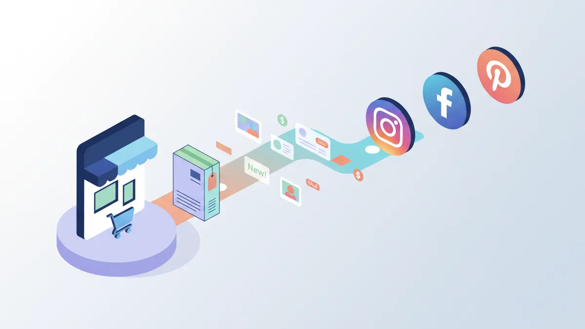 Product data flowing automatically from Shopify to social media platforms.