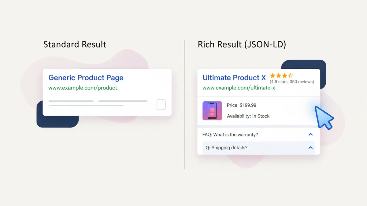 Comparison of standard and rich search results powered by structured data.