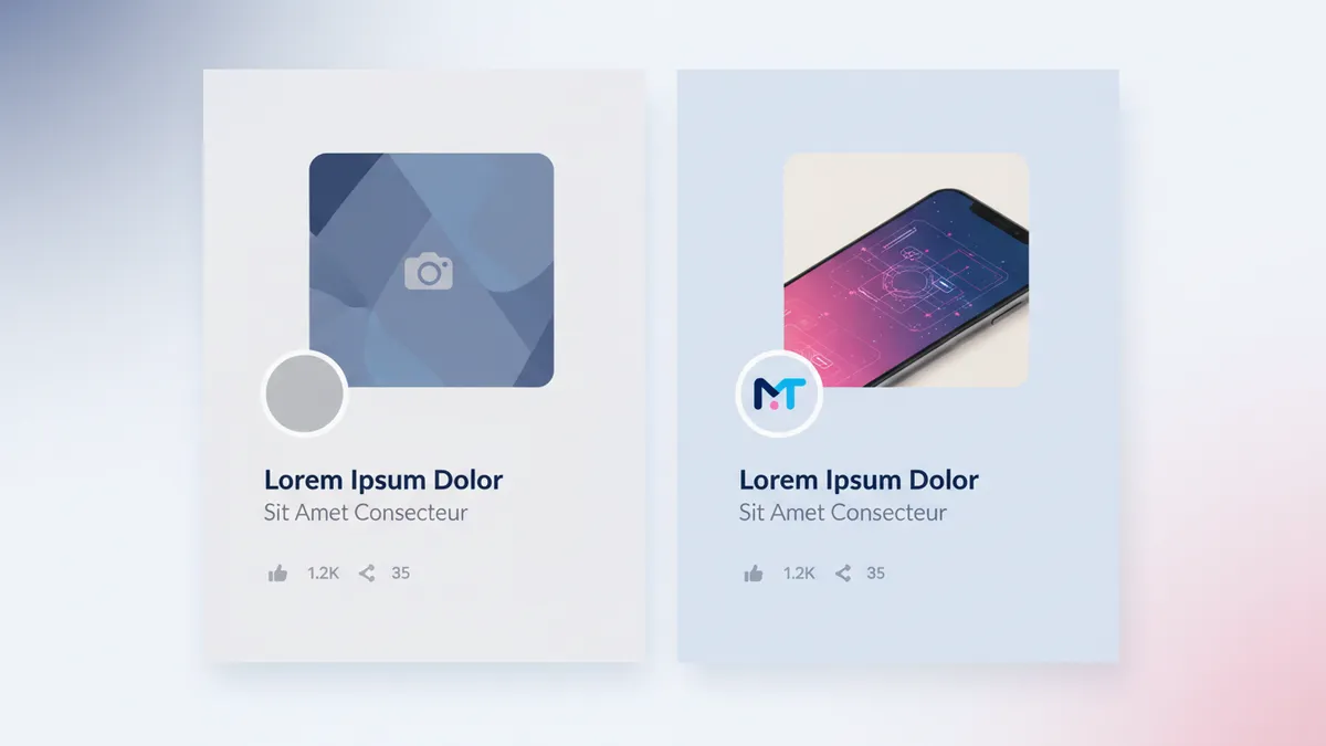 Comparison of a generic social media template and a slightly customized version, highlighting the issue of brand consistency.