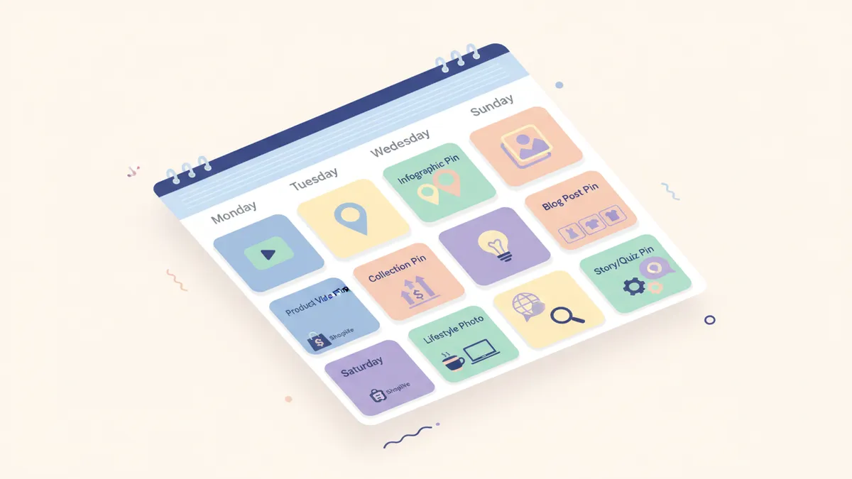 Weekly Pinterest strategy calendar for Shopify stores.