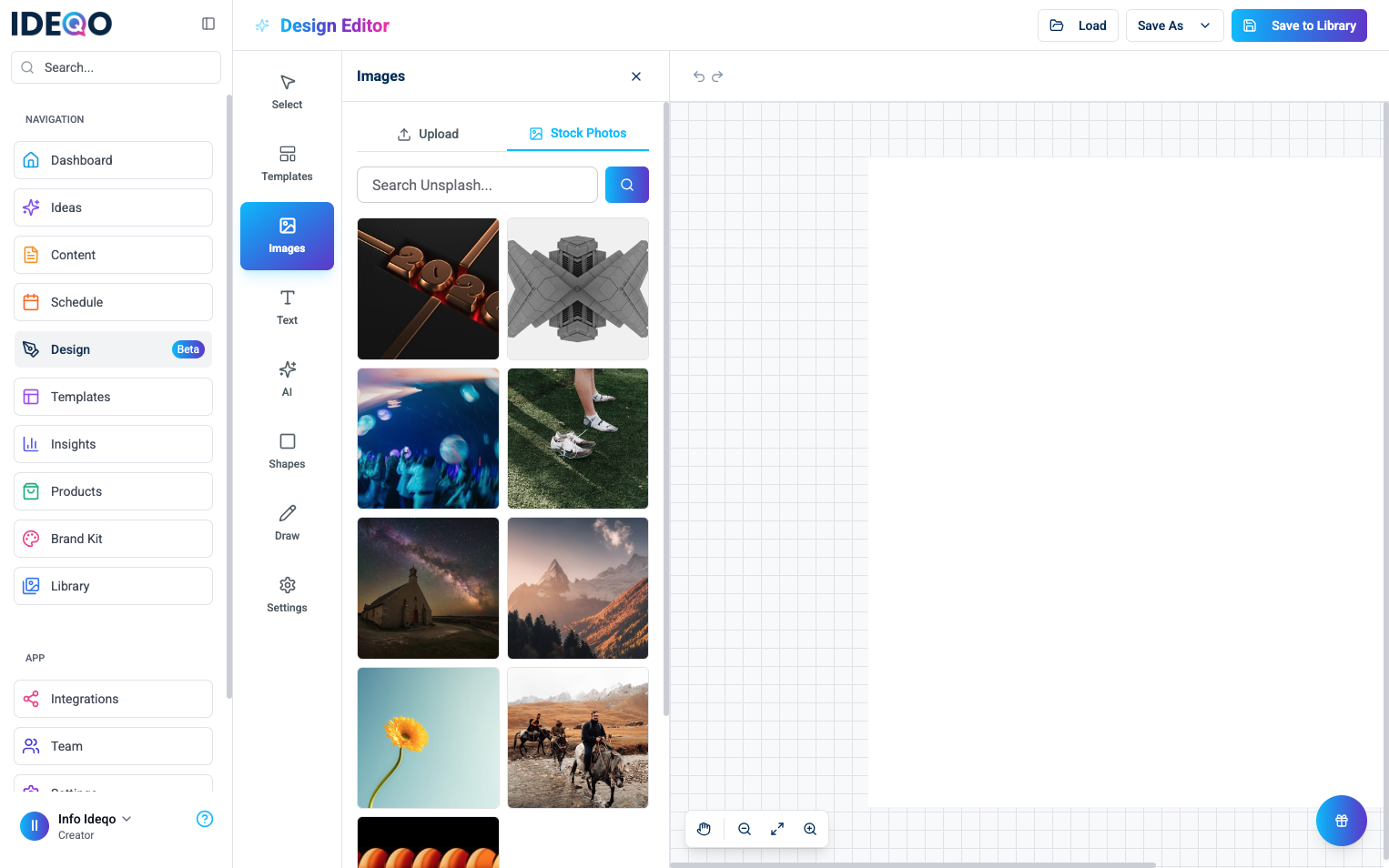 Images Panel with Stock Photos