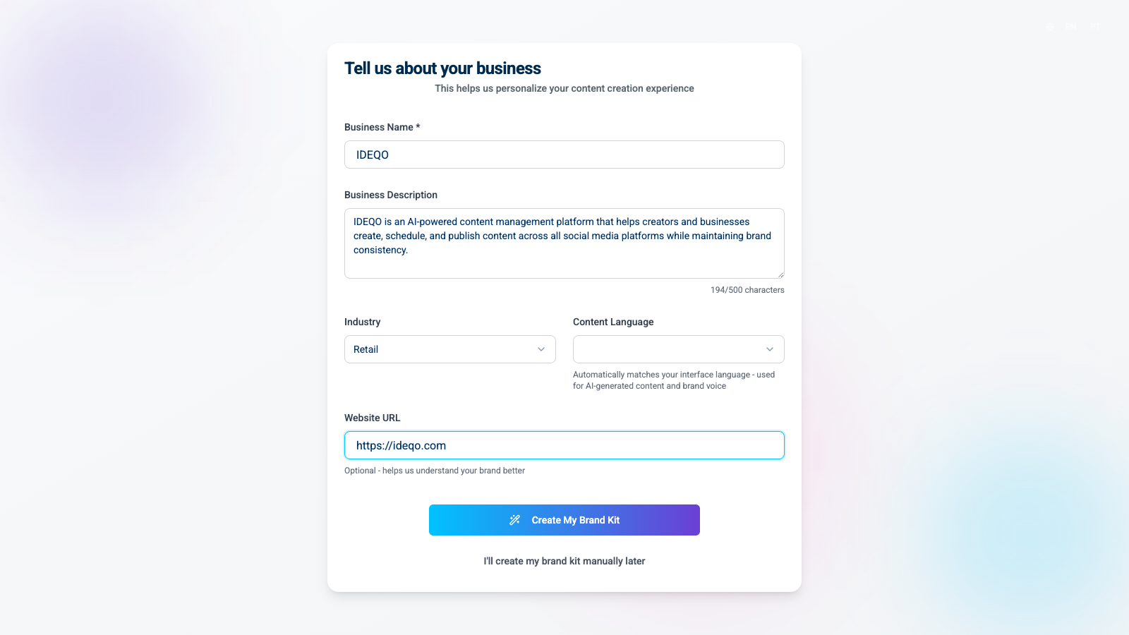 Brand Kit Form Filled