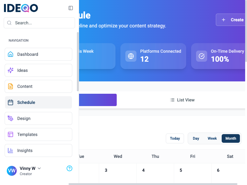 Scheduling page with list view for bulk operations